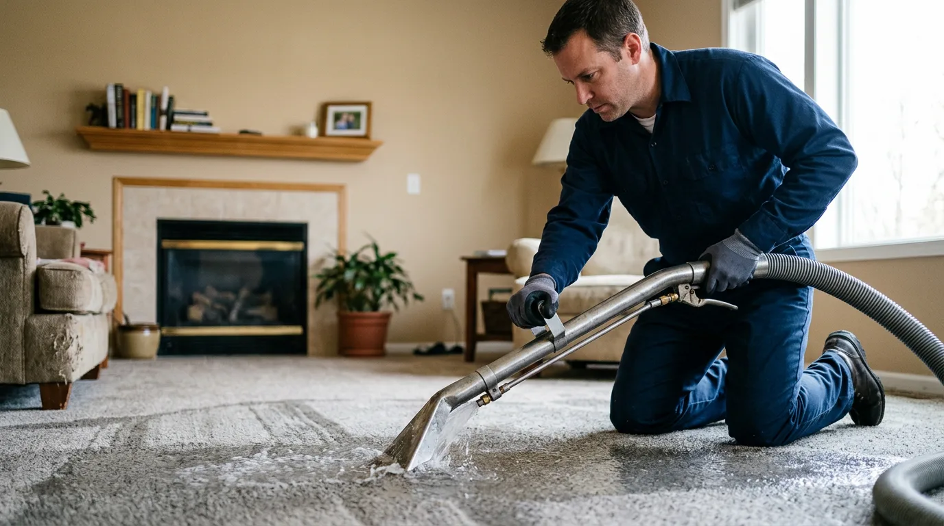 Water damage restoration technician working near Buckland, AK